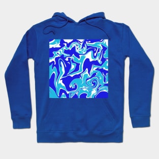 White and Blue Abstract Swirls Marble Pattern Hoodie